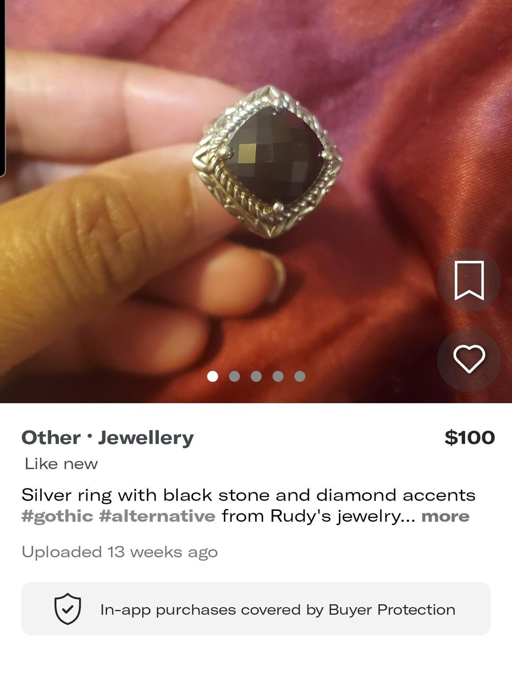 Sterling Silver Black Gem Statement Ring